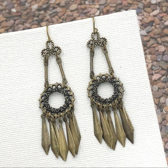 🍀 Vintage Look Spike Chandelier Gold Earrings - Picture 1 of 2